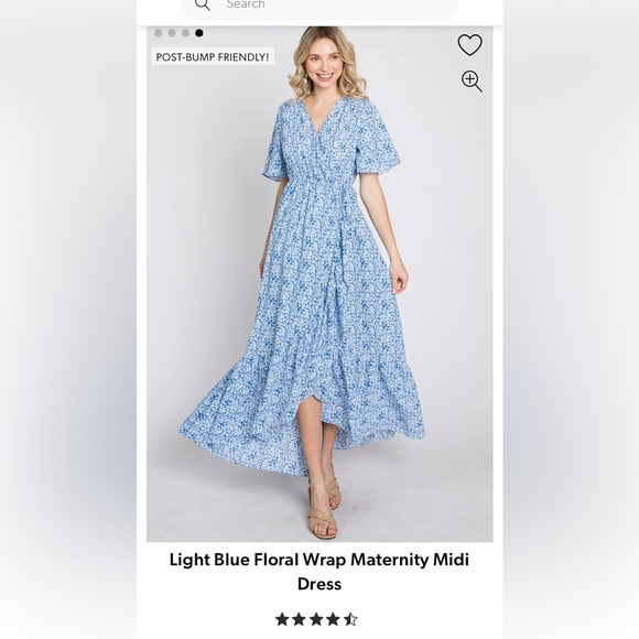 MATERNITY AND POST PARTUM WRAP DRESS BLUE FLORAL PRINT V BACK AND TRUE WRAP - Picture 5 of 15